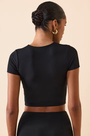 Oh Polly Myaree crop top noir manches courtes modal