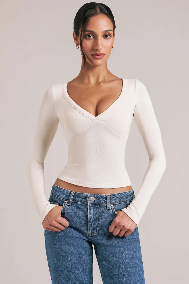 Oh Polly haut col V manches longues vanilla modal 300 GSM