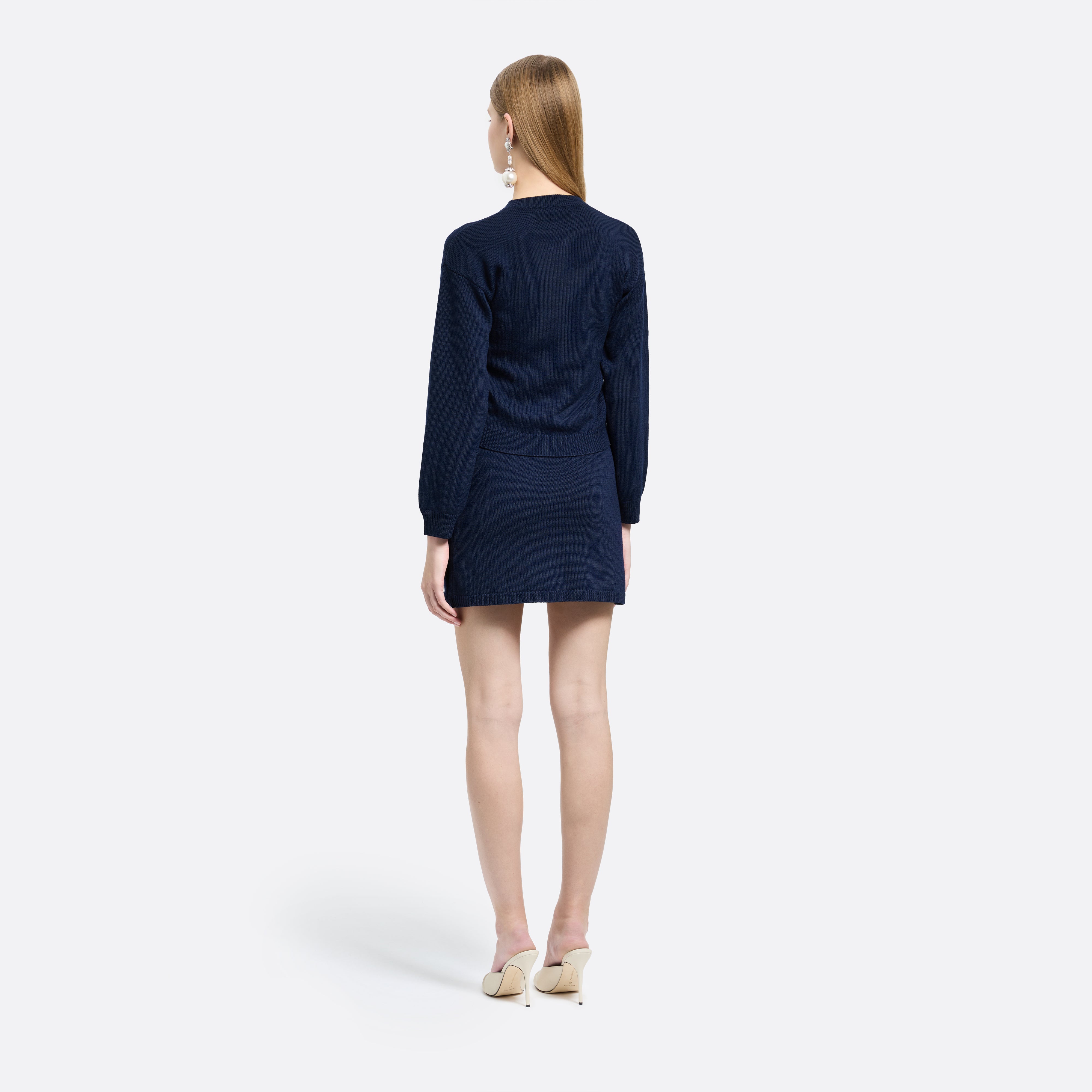 Alessandra Rich Skirts mini-jupe laine mérinos bleu marine