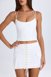 Oh Polly Mali 9414 mini jupe cargo blanche à lacets