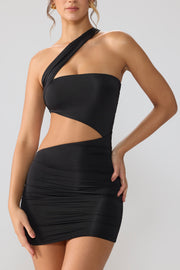 Oh Polly Shyla 8133 robe noire mini froncée cut out