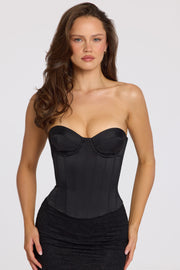 Oh Polly Araminta Top Corset Satin Noir Dos Lacé