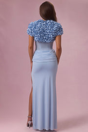 Oh Polly Soretta boléro court bleu ciel fleurs 3D