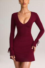 Oh Polly Dresses Iskra mini robe bordeaux modal col V