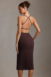 Oh Polly Dresses robe midaxi marron dos nu plongeant