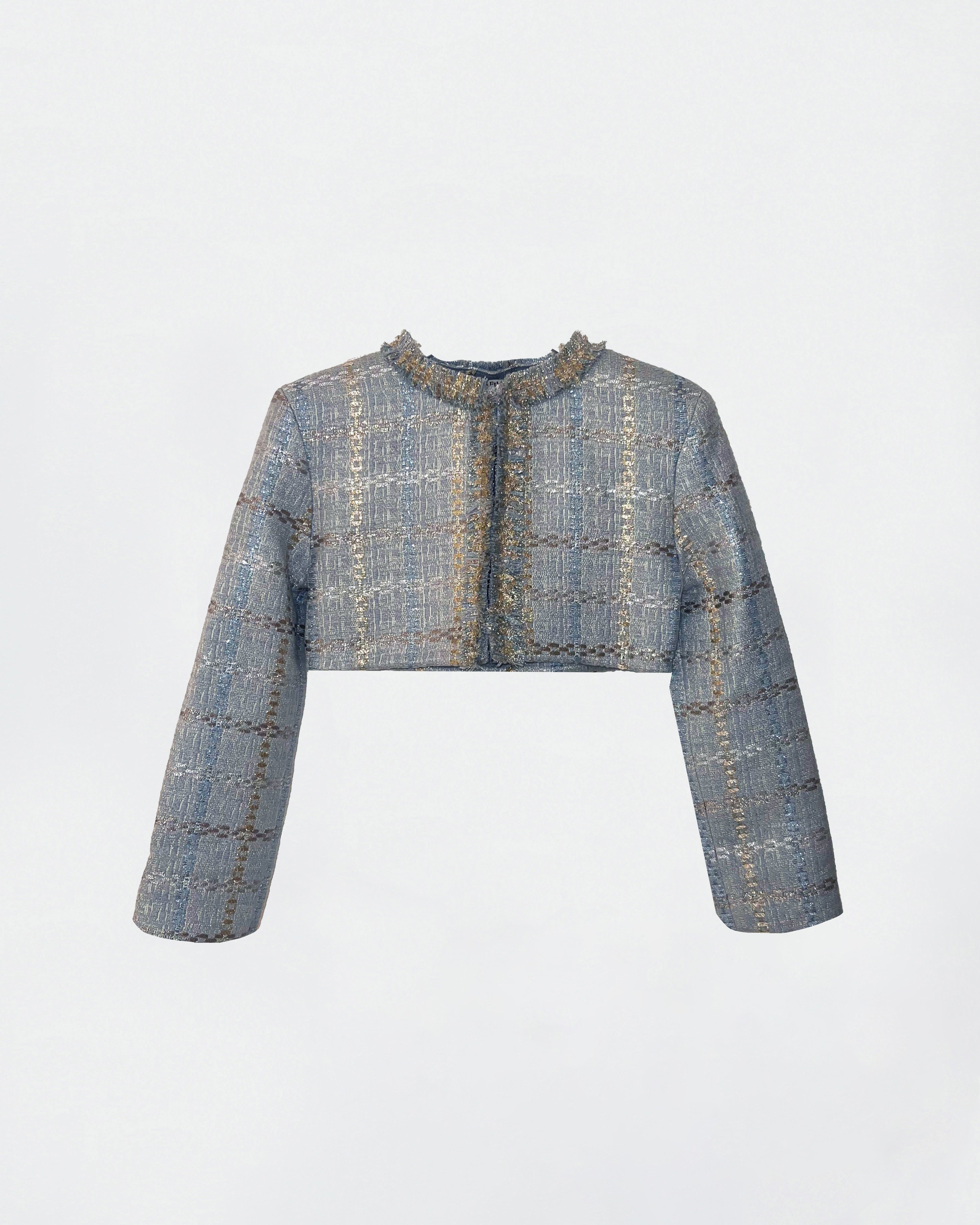 The Ethiquette Louise Atlantis veste tweed bleu doré