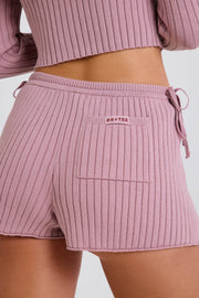 Oh Polly short mini maille côtelée mauve cordon
