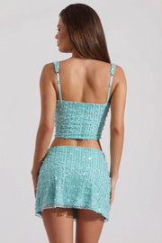 Oh Polly Lirael 14478 crop top col carré aquamarine perles