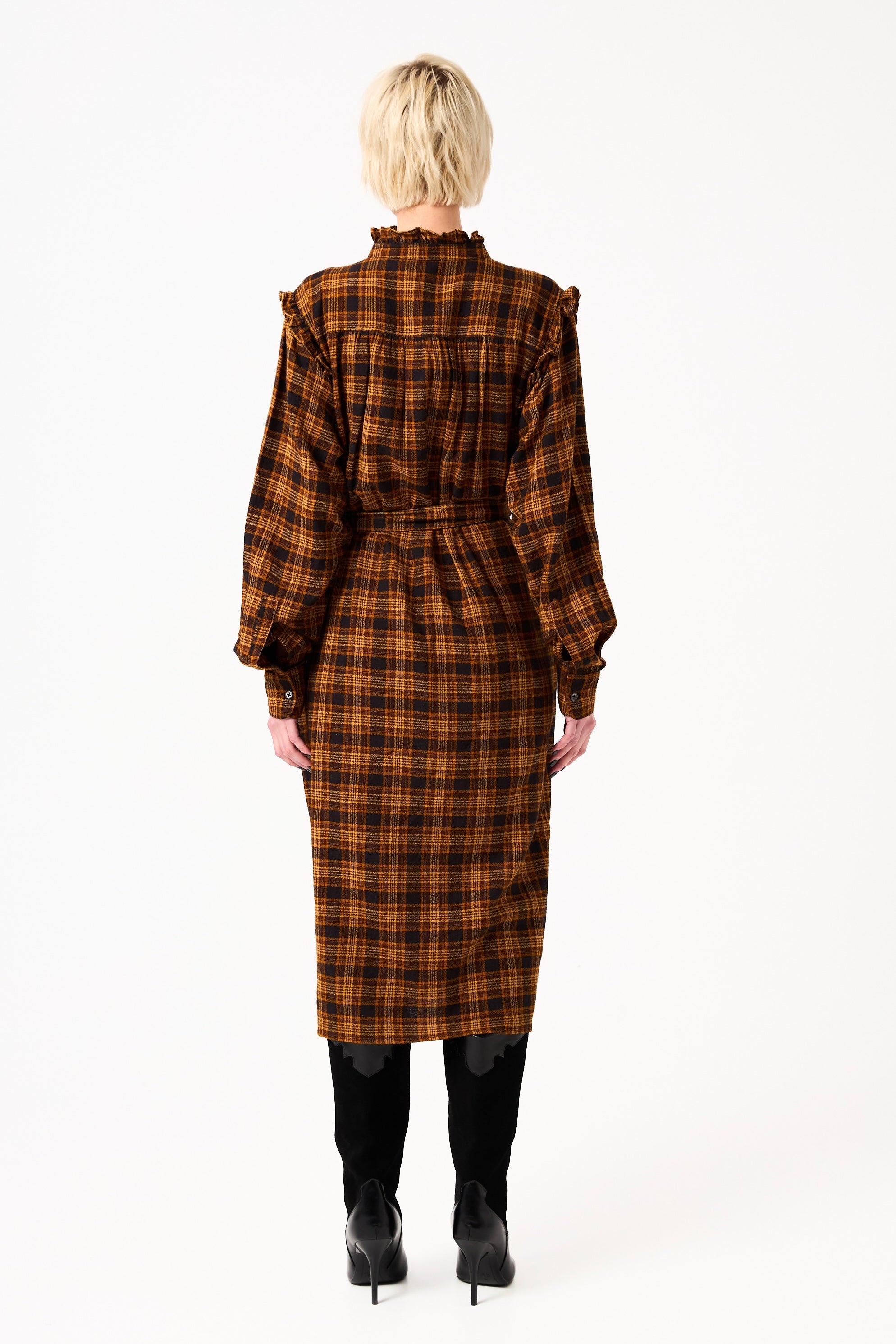 Chicosoleil Aina robe mi-longue tribal plaid coton ceinture