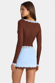 Oh Polly Laksila gilet court dentelle marron cocoa
