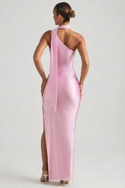 Oh Polly Sheril 13767 robe longue satin rose asymétrique