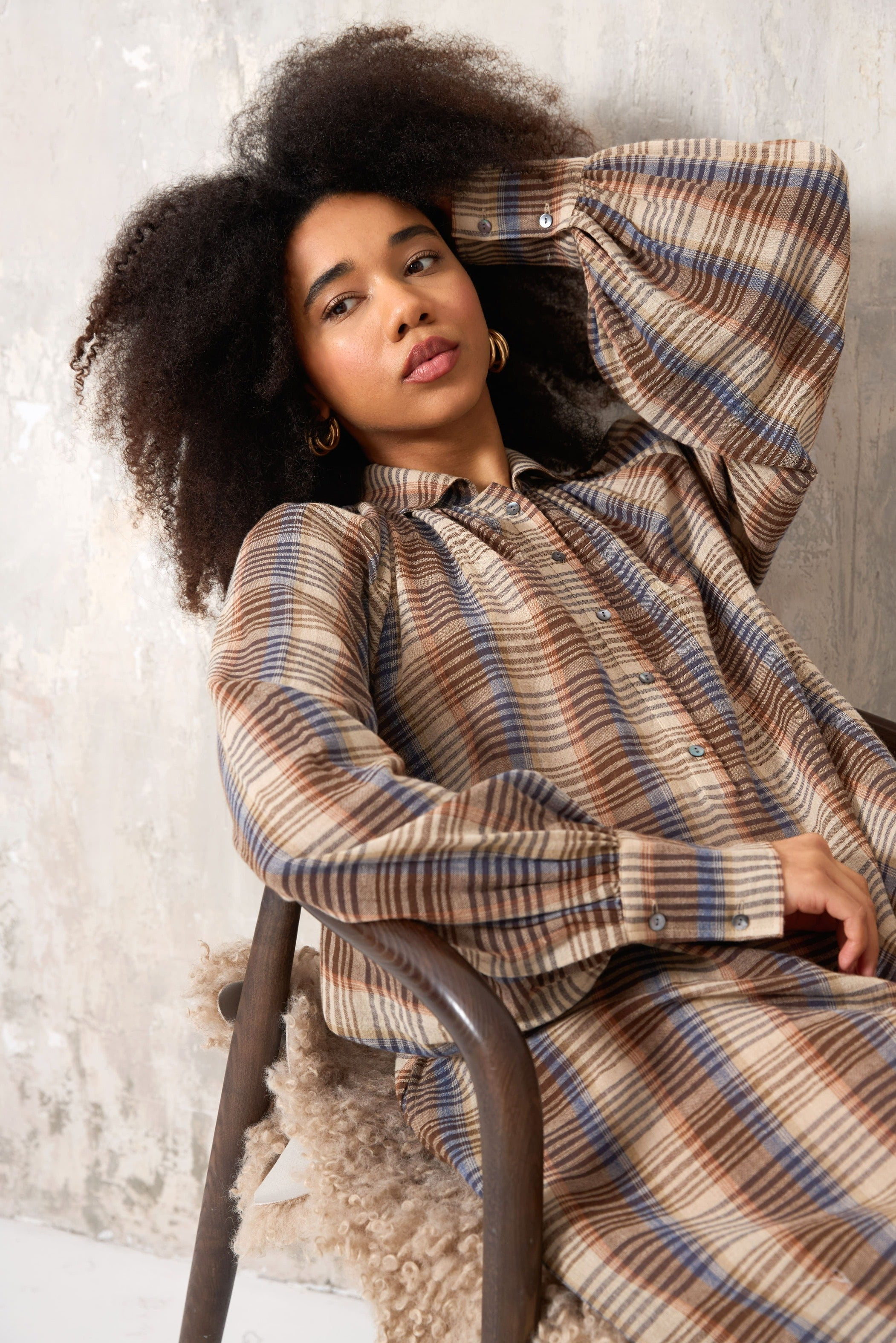 Chicosoleil Robes Nayati robe beige rayée coton main