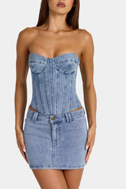 Oh Polly Skirts mini jupe jean taille basse bleu moyen
