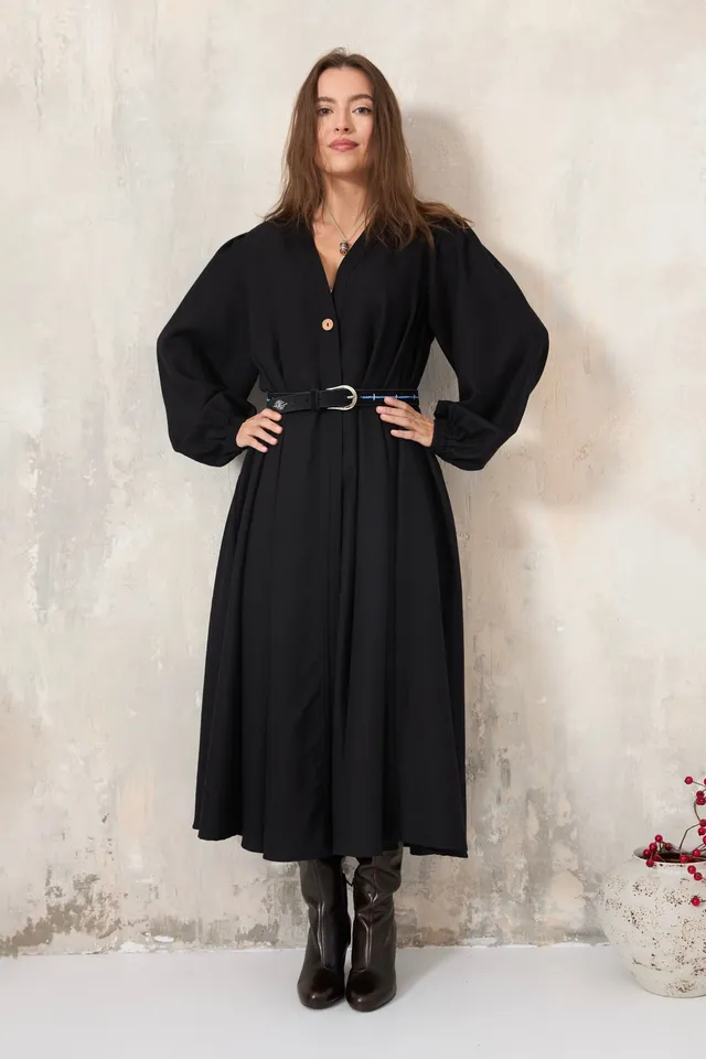 Chicosoleil Diana Robe longue noire croisée S laine vierge