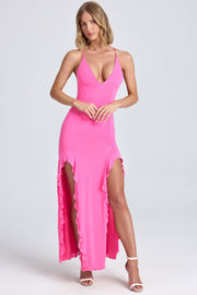 Oh Polly Coraline robe maxi rose bonbon fentes