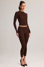 Oh Polly Roux 15441 Legging Marron 7/8 Taille Mi-Haute Modal