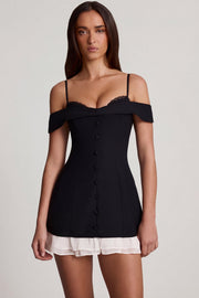 Oh Polly 14564B Robe Mini Noire Épaules Dénudées