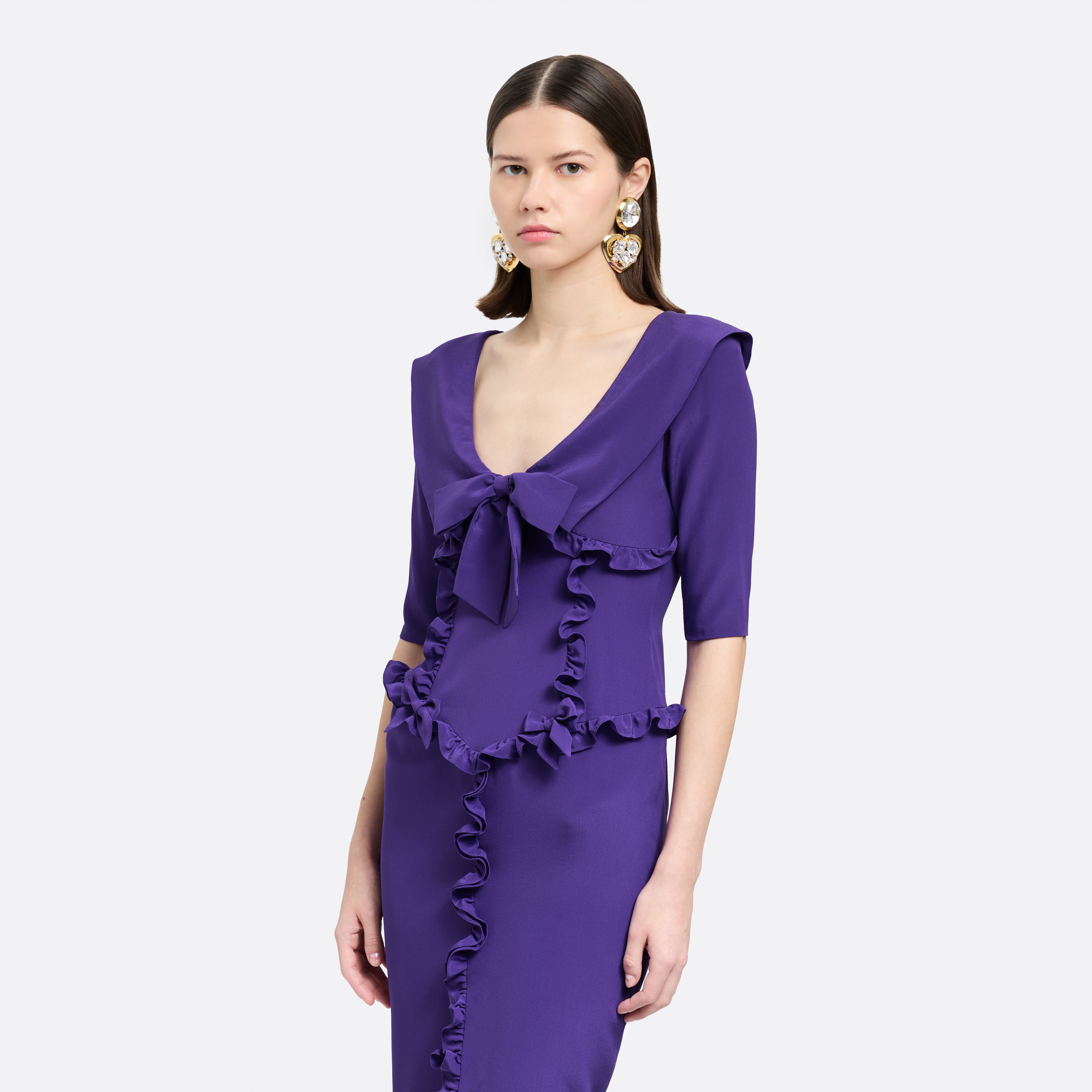 Alessandra Rich Dresses robe midi soie violet volants 38
