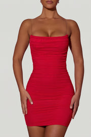 Oh Polly Femi robe mini bodycon froncée rouge dos nu
