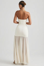 Oh Polly Melina Robe Bustier Sirène Ivoire Fente Maxi