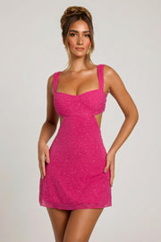 Oh Polly Emilion 7424 mini robe fuchsia perlée dos nu