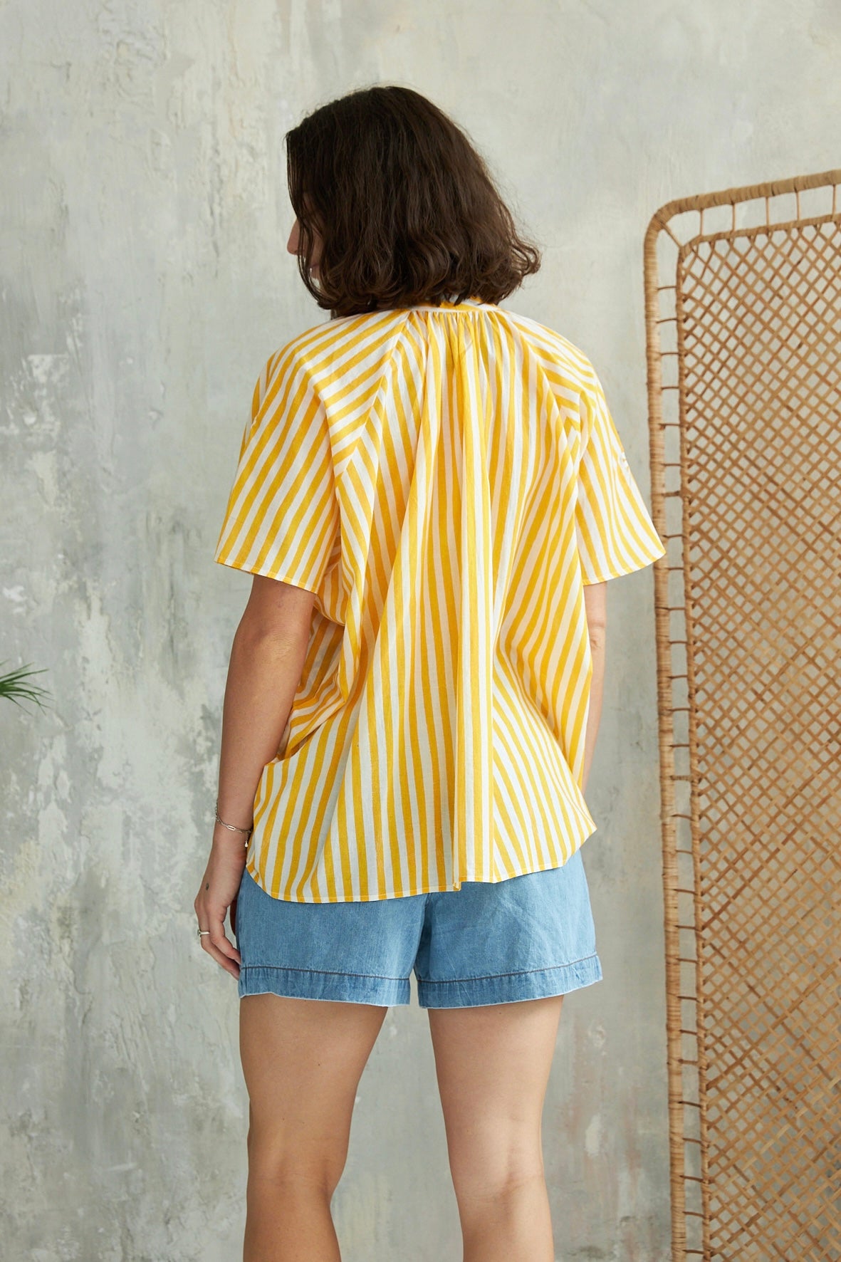 Chicosoleil Leela top jaune Yellow Stripe broderie coton
