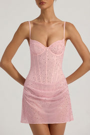 Oh Polly Connie 14052 Robe Mini Rose Strass Corset