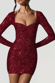 Oh Polly Sephina Robe mini sequins manches longues rouge