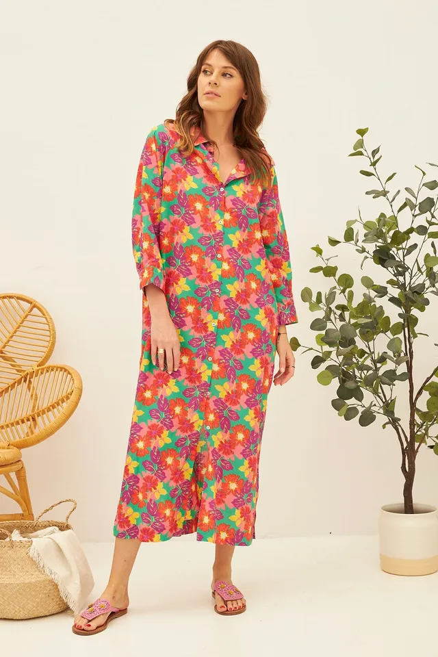 Chicosoleil Sakshi robe chemisier vert Fleurs Jaipur