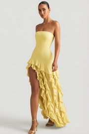 Oh Polly Diletta 8380 robe longue bustier jaune volants