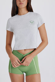 Oh Polly Tops BT2470 tee shirt crop gris chiné coton