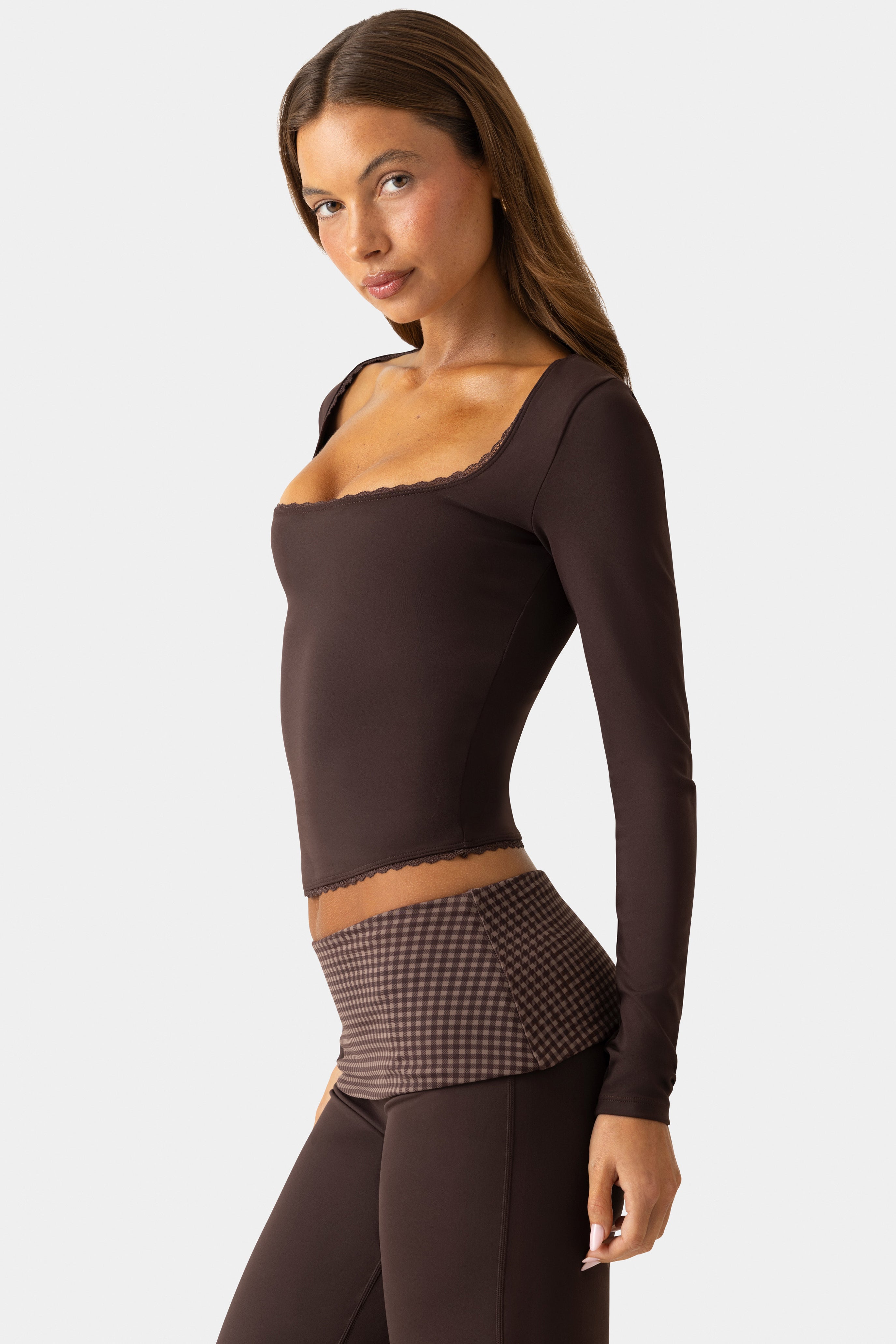 Oh Polly Bo+Tee Haut Manches Longues Espresso Dentelle S