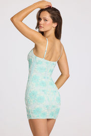 Oh Polly Embellished Asma Mini Robe Bleue fleurs 3D