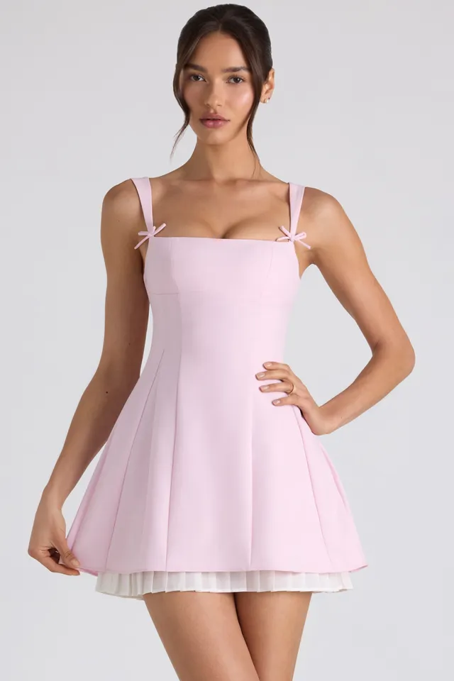 Oh Polly Cressida robe mini plissée rose clair noeud