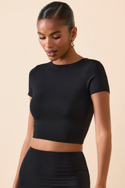 Oh Polly Myaree crop top noir manches courtes modal