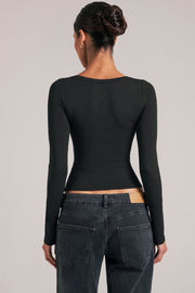 Oh Polly Tops 15988 top noir col V manches longues
