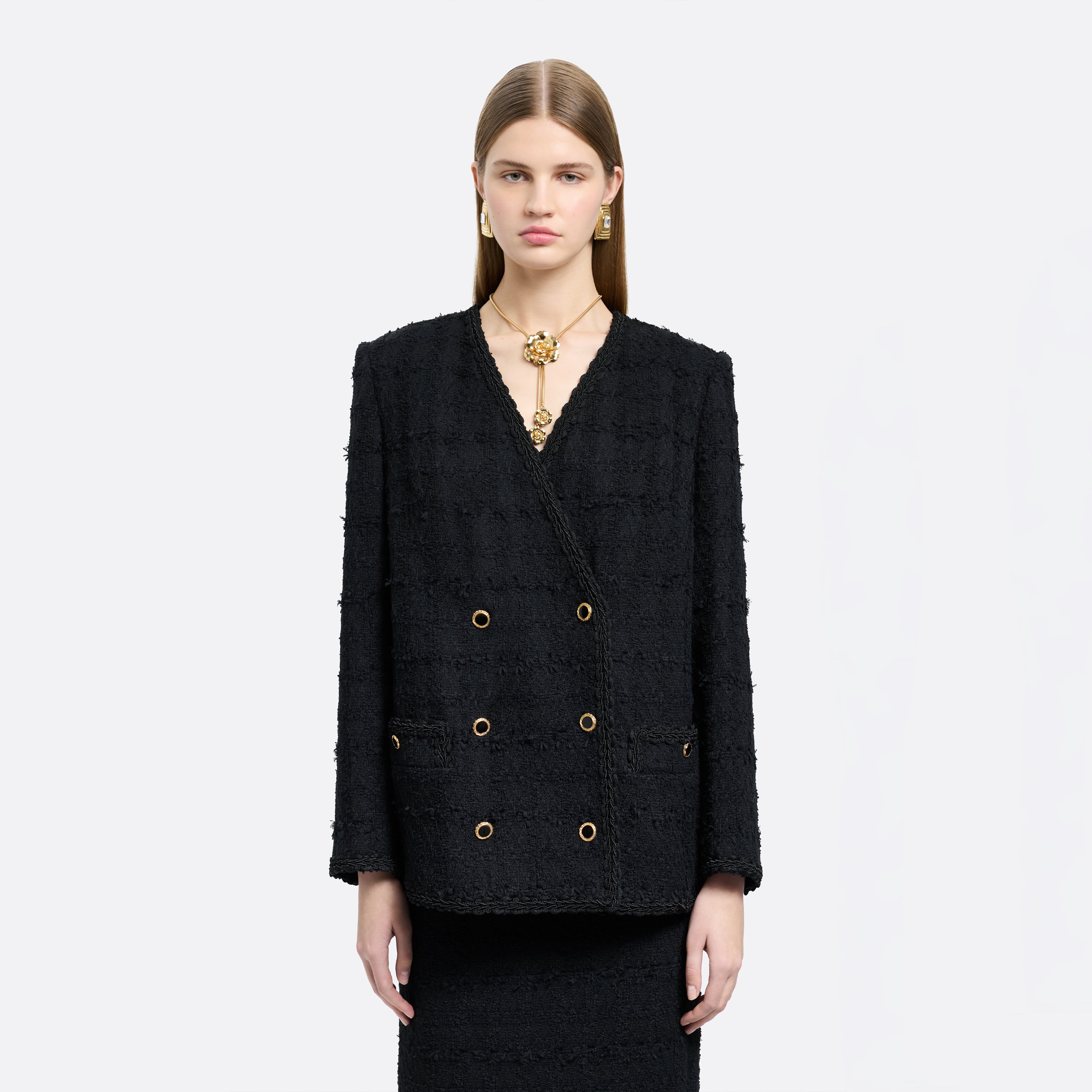 Alessandra Rich Check Tweed Jacket veste noire bouclé