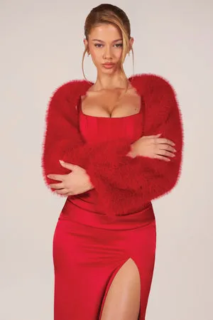 Oh Polly Accessories Noemi manches fourrure rouge