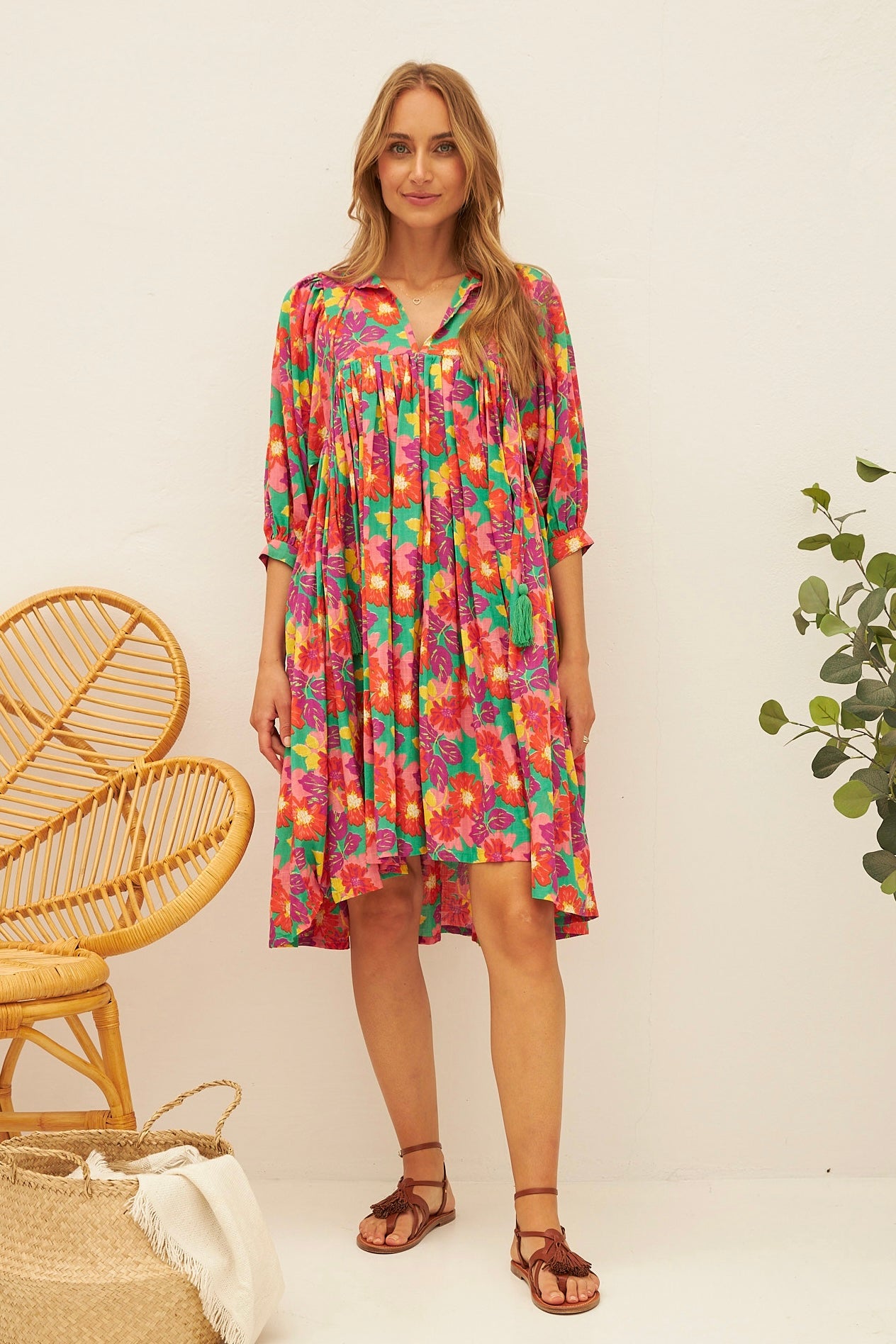 Chicosoleil Robes Nikita robe vert Jaipur coton