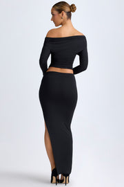 Oh Polly Carolina Maxi Jupe Noire Taille Basse Fendue
