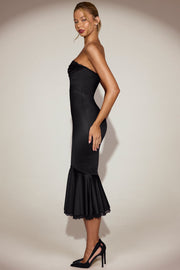 Oh Polly Belsa 15380 robe midi satin noire bustier dentelle