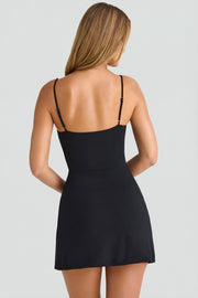 Oh Polly Emmy robe mini noire col cœur modal fente
