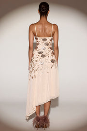 Oh Polly Zelina robe sequins Gold asymétrique midaxi bretelles