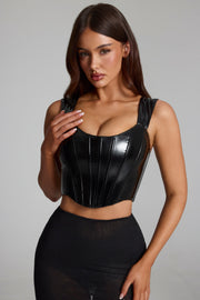 Oh Polly Lamiya Top Corset Vinyle Noir Lacets Dos