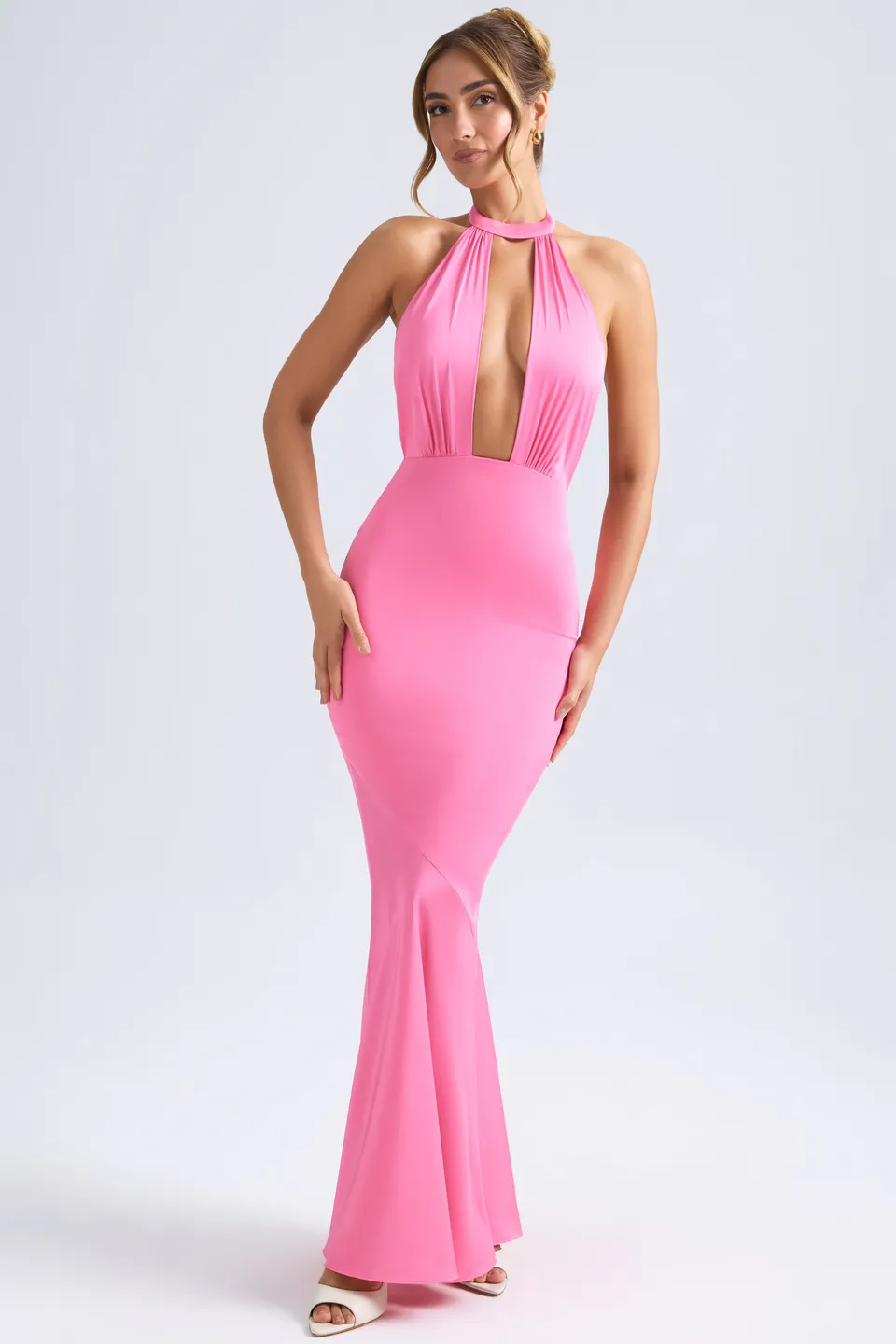 Oh Polly Desiree robe longue fuchsia satin sirène