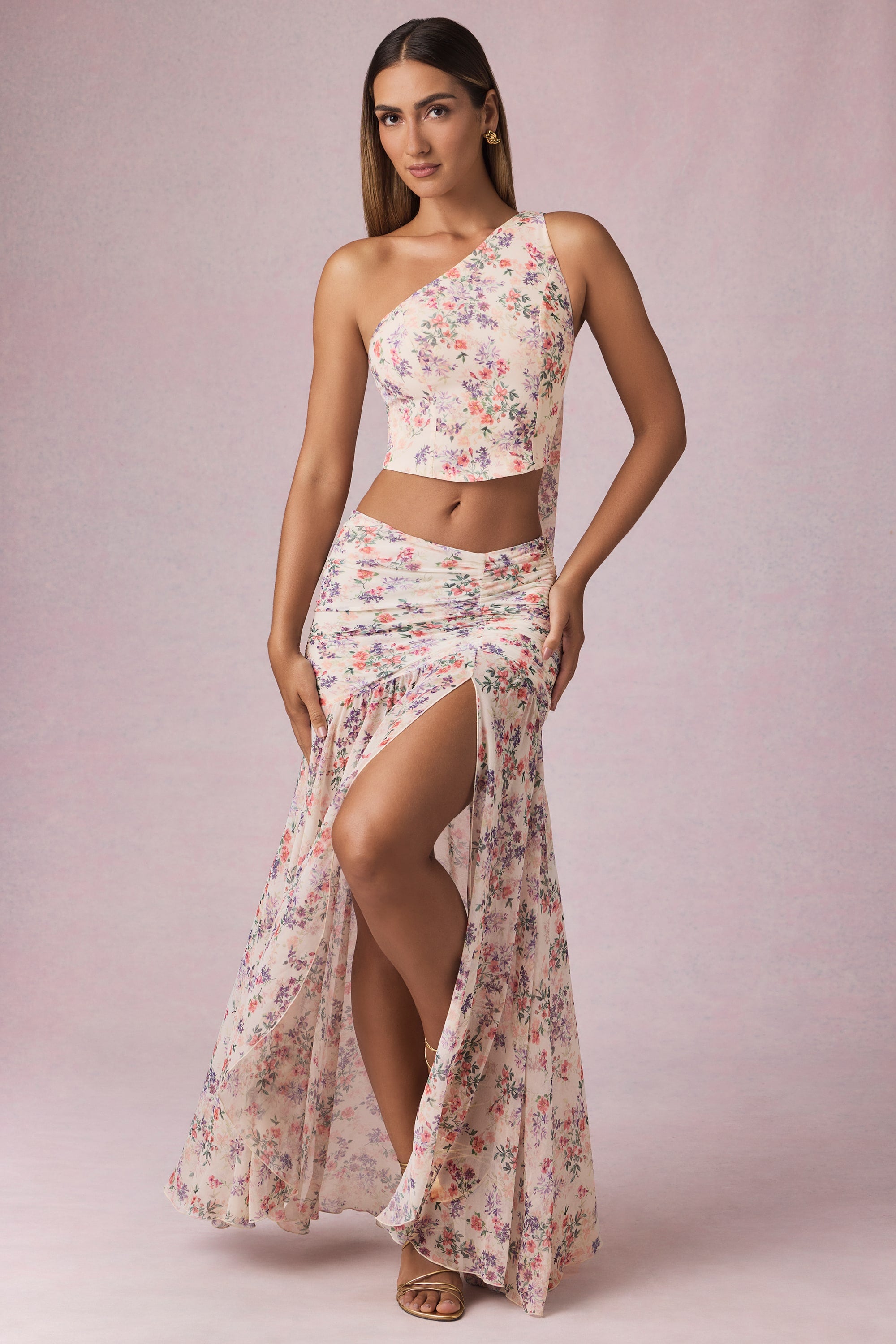 Oh Polly Romy jupe maxi primrose fleurie asymétrique