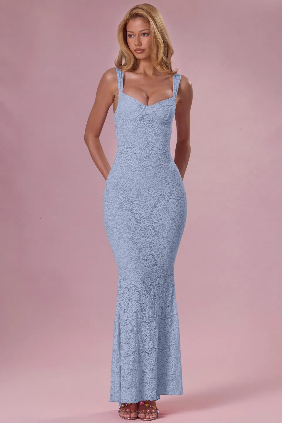 Oh Polly Lillienne robe dentelle bleu ciel sirène