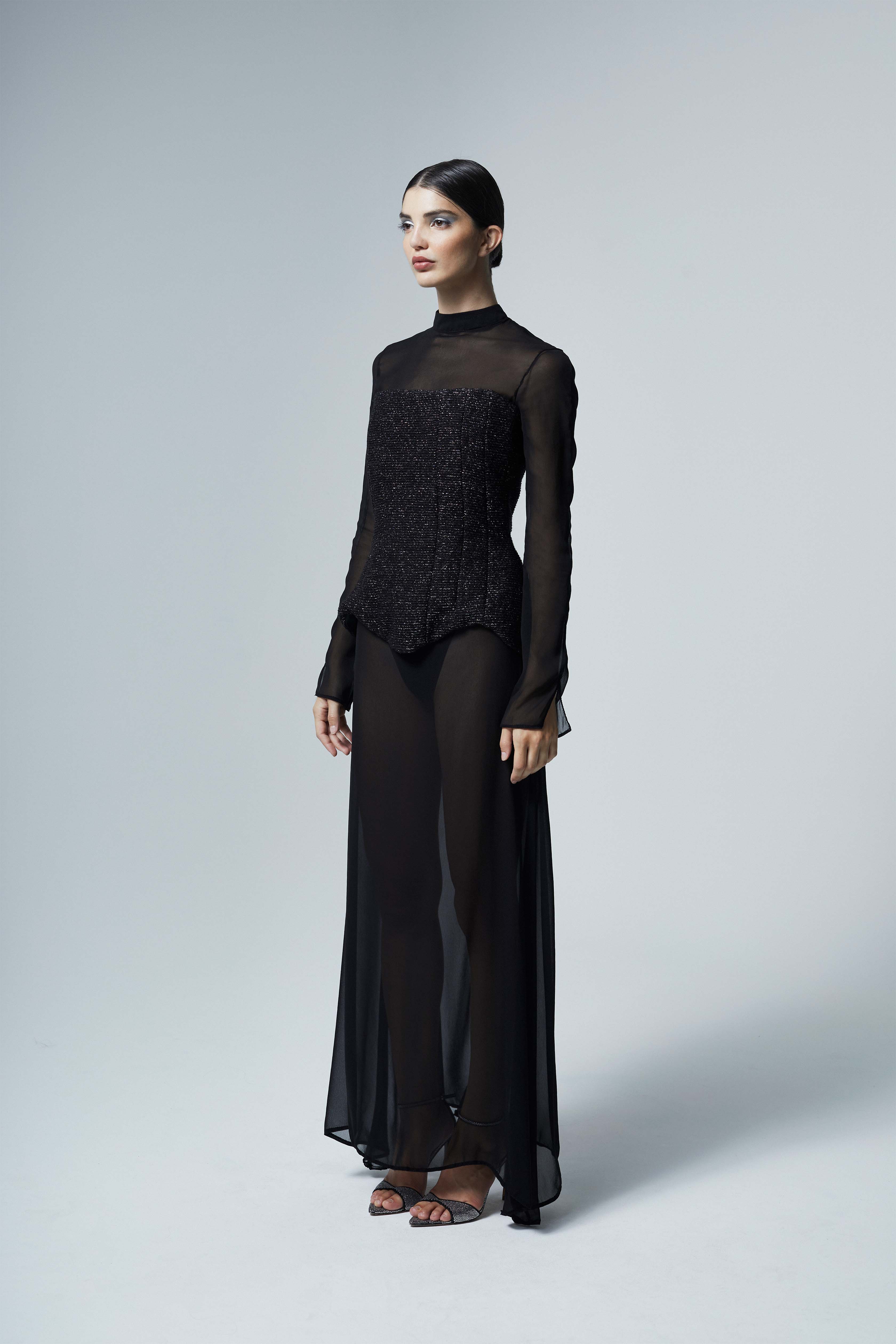 The Ethiquette Celeste bustier tweed laçage long