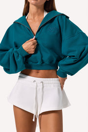 Bo+Tee sweat court zippé sarcelle 100% coton