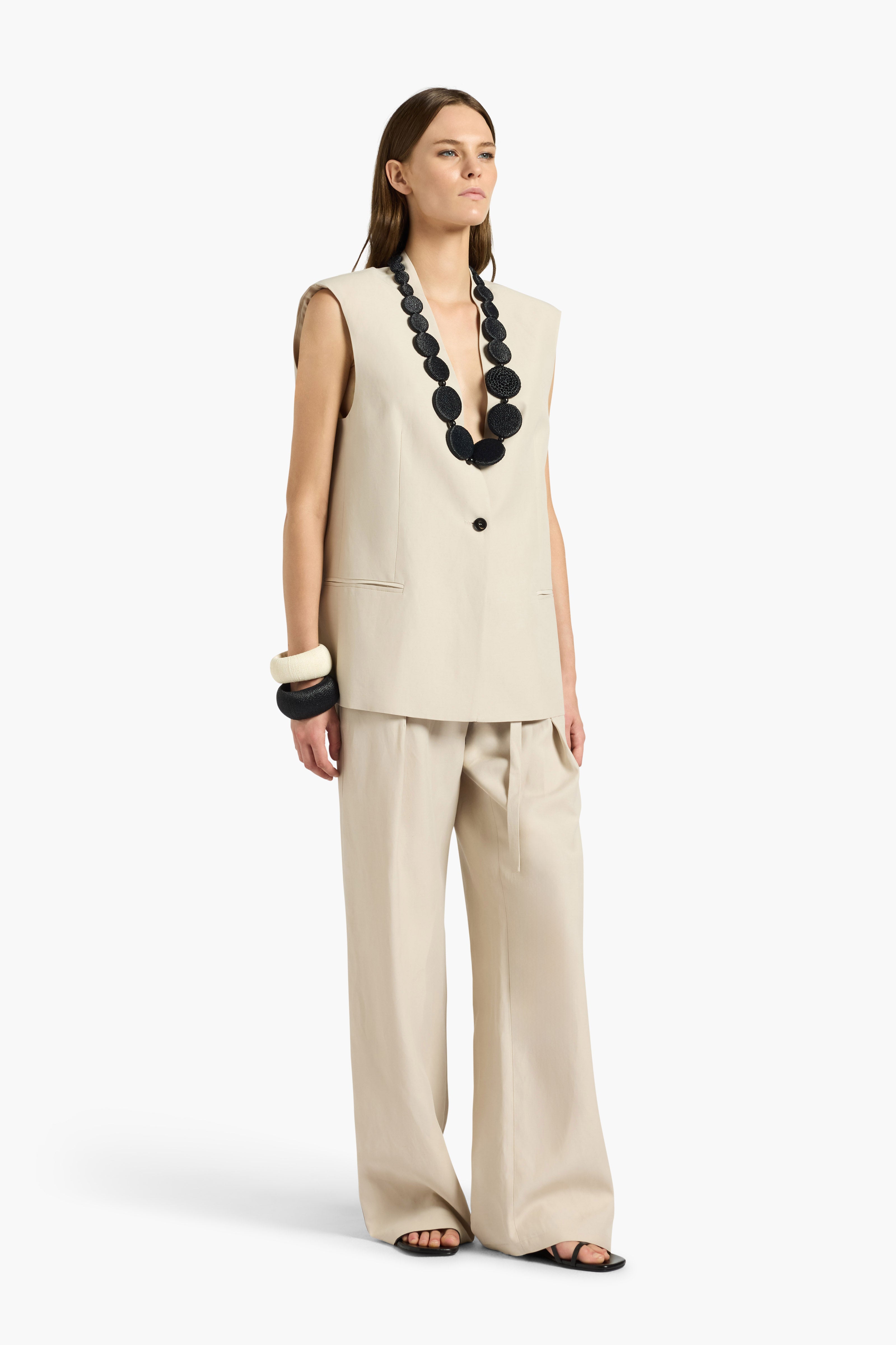 Liviana Conti Eddie gilet tailleur viscose-lin beige